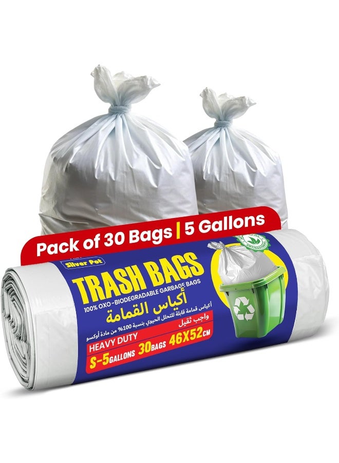 Silver Pot 5 Gallon Garbage Bags, Pack of 60 Small White Trash Bags, 54cm x 60cm, Extra Strong & Leak Proof Waste Bags for Home, Office & Outdoor Use - 2 Packs of 30 - Image 1